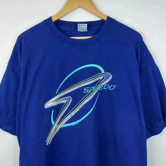 90s Vintage Speedo Graphic T-Shirt - Bold Blue Design Size XL - Picture 2 of 5
